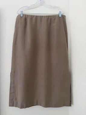 Pure Jill 100% Linen Midi Skirt with Elastic Waist & Side Slits Size M